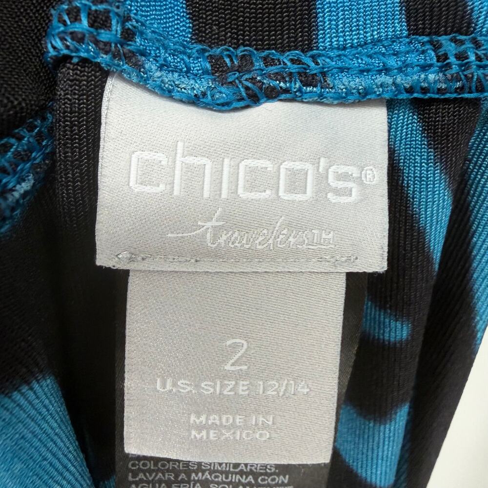 Chico's Traveler's Blue Black Print Pull-On Wide Leg Pants Sz 2 (12/14) - Picture 4 of 5
